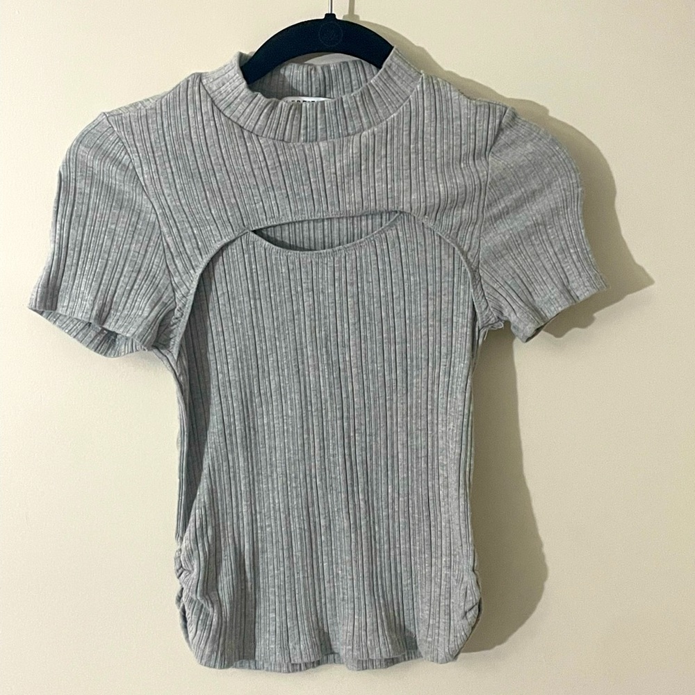 Celebrity Pink Grey Crop Top with Slit on chest